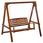 Outsunny 2 Seater Wood Outdoor Porch Patio Swing with Water-Resistant Varnish, 550 lb Weight Capacity & Natural Look