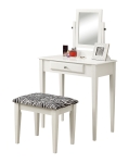Monarch 2 Piece Contemporary Swivel Mirror Makeup Vanity Table Set with Zebra-Print Stool - White Finish