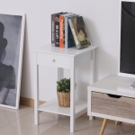HOMCOM Multipurpose Bedside Table Night Stand W/ Drawer and Storage Shelf End Side Table Bedroom White(c-3)