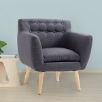 HOMCOM Mid-Century Modern Accent Arm Chair Linen Upholstery Tufted Seat with Wood Frame Thick Padded Dark Grey