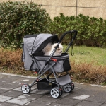 PawHut Detachable Pet Stroller Foldable 2-In-1 Jogging Stroller Carrying Bag with Universal Wheel Brake Canopy Black(c-2)