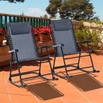 Outsunny Outdoor Patio Rocking Chair Set Folding Lawn Furniture Garden Rocker Chaise Lounge Grey