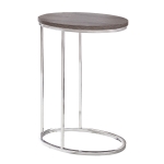 Monarch 25" Contemporary Oval Wood Grain-Look Top Chrome Metal Base C-Shaped Side Accent Table - Dark Taupe Finish