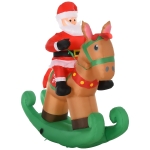 HOMCOM 6ft Christmas Inflatable Santa Claus Riding a Rocking Horse, Outdoor Blow-Up Yard Decoration with LED Lights Display