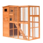 PawHut Large Wooden Outdoor Cat Enclosure Catio Cage with Ramp and Covered House