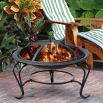 Outsunny Copper-Colored Round Basin Fire Pit Bowl with Organic Black Base, a Wood Poker, & Mesh Screen for Embers(c-2)