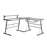 Monarch L-Shaped Contemporary Glass Top Computer Desk Workstation - Black Metal