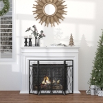 HOMCOM 3-Panel Folding Fireplace Screen with Double Doors, Home Steel Fire Spark Guard, Black