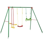 Outsunny 3 in 1 Kids Swing Set w/ Monkey Bar Rings Glider and Adjustable Hanging Rope, Multiple Kids Playground Equipment for Backyard 3 - 8 Years Old