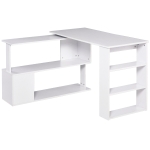HOMCOM 360° Rotating Home Office Desk L Shaped Corner Computer Desk with Storage Shelves, Writing Table Workstation, White