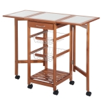 HomCom 37" Modern Wooden Drop Leaf Rolling Island Cart with Basket Storage