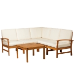 Outsunny 6 Piece Acacia Wood L Shaped Sectional Patio Sofa Furniture Set - Teak