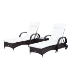 Outsunny 3 Piece Rattan Wicker Adjustable Chaise Lounge Chair with Wheels Set - Brown
