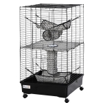 PawHut Small Animal Cage Habitat for Ferret with Wheels Hammocks Tunnels and 3 Doors - Black