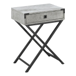 Monarch 24" Contemporary Accent Side End Table with Large Storage Drawer and Metal X-Design Legs - Grey Cement / Black Nickel Legs