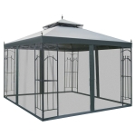 Outsunny 10' x 10' Steel Outdoor Patio Gazebo Canopy with Removable Mesh Curtains, Display Shelves & Steel Frame - Grey