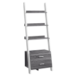 Monarch 69" Contemporary Wood Grain-Look 4-Shelf Ladder Bookcase with Storage Drawers - White / Grey Tones Finish