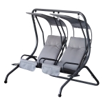 Outsunny Modern Outdoor Relax Chairs with 2 Separate Swinging Chairs, Safety Handrails and Removable Shade Canopy - Grey