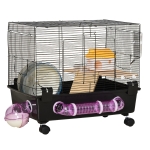 PawHut Multi-storey Hamster Cage, w/ Shower Room, Water Bottle, Tubes, Ramp, Black