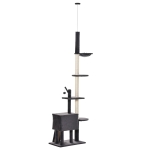 PawHut Huge Cat Tree Floor-to-Ceiling High Kitten Activity Center Multi-level Sisal Dark Grey