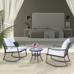 Outsunny 3pcs Garden Rocking Chair Set Outside Rocker Set Cushioned Seat