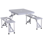 Outsunny Portable Foldable Camping Picnic Table with Seats Chairs and Umbrella Hole, 4-Person Fold Up Travel Picnic Table, Grey
