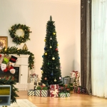 HOMCOM 6FT Artificial Christmas Tree Xmas Pencil Tree Holiday Home Indoor Decoration with Foldable Black Stand for Party, Green