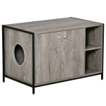 PawHut Cat Litter Box Enclosure, Hidden Adjustable Cat Furniture with Damping Hinge, Grey