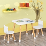 Qaba Kids Wooden Table and 2 Chairs Set Children Dining Table Cute Bear Shape with Rounded Corners for 1-4 years Toddler Desk Reading Drawing Playing, White