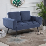 HOMCOM Convertible Sofa Bed Loveseat Velvet-touch Fabric Upholstered Sleeper Lounge Futon with Metal Legs