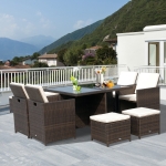 Outsunny 9pcs Rattan Dining Set Garden Wicker Sectional Sofa Set Outdoor Patio Furniuter All Weather Brown