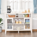 HOMCOM Rustic Style Sideboard Serving Buffet Storage Cabinet Cupboard with Glass Doors and Adjustable Shelves for Kitchen & Dining Area, Grey(c-2)