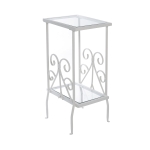 Monarch 30" Tradition Style Elegant Metal Scroll Frame 2-Tier Tempered Glass Shelf Side Accent Table - White Finish