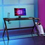 HOMCOM 47.25" Gaming Desk Racing Style Computer Table with LED Light Cup Gamepad Holder Headphone Hook Cable Management E-sport Study Workstation, Black