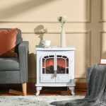 HOMCOM Electric Fireplace Stove Heater with LED Fire Flame Effect, Double Door, Freestanding & Portable with Overheat Protection, 750W/1500W, White