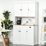 HOMCOM 71" Kitchen Pantry Buffet with Hutch Storage Cabinet Microwave Oven Stand with Drawer- White/Oak