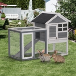 PawHut 48" Weatherproof Wooden Rabbit Hutch With Slant Roof And Screened Outdoor Run Grey