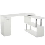 HOMCOM L-Shaped Rotating Computer Desk Home Office Study Workstation with Storage Shelves, Cabinet and Drawer for Home & Office, White