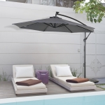 Outsunny 10ft Outdoor Cantilever Umbrella with Solar Lights Banana Umbrella with Adjustable Angle for Patio Backyard Dark Gray