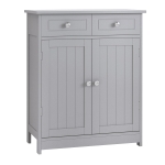Kleankin Freestanding Bathroom Storage Cabinet Organizer Floor Tower with 2 Door, 2 Drawers, Adjustable Shelf, Grey