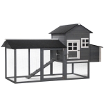 PawHut 84" Wooden Chicken Coop, Chicken House Poultry Hen Cage with Covered Big Run, Nesting Box, and Perches, Grey