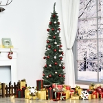 HOMCOM 7' PVC Slim Pencil Hinged Artificial Christmas Tree 390 Branch Tips