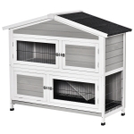 PawHut 48" 2-Floor Rabbit Hutch Wooden Pet House Multi-door Bunny Cage w/ Ramp Tray