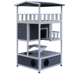 PawHut Solid Wood Cat Condo 4-Floor Villa with Litter Box Space