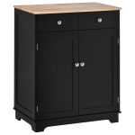 HOMCOM Kitchen Storage Cabinet, Sideboard Floor Cupboard with Solid Wood Top, Adjustable Shelf, and 2 Drawers for Living Room, and Hallway, Black