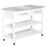 HOMCOM Stainless Steel Top Kitchen Island Rolling Utility Trolley Cart with Stainless Steel Top - White