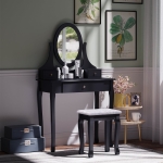 HOMCOM Vanity Makeup Dressing Table Set Wood Desk w/ Stool 3 Drawer & Mirror Bk