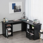 HOMCOM L-Shaped Corner Office Desk Large Home Computer Workstation with Storage Black