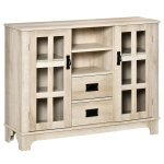 HOMCOM Kitchen Sideboard, Glass Door Buffet Cabinet, Server Cupboard with Storage Drawers & Adjustable Shelves for Living Room, White Oak