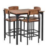 HOMCOM 5 PC Modern Counter Height Bar Table Set Compact Kitchen Table 4 Chairs Set with Footrest, Metal Legs, Wood